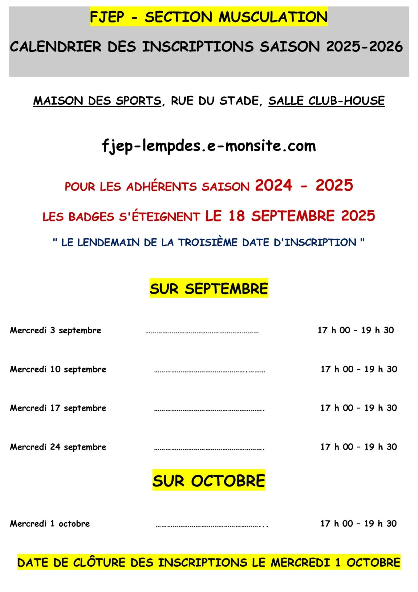 Inscriptions 2025